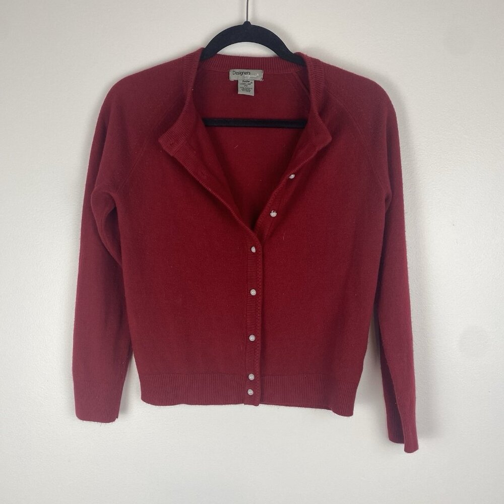 Designers Originals Women's Button Up Holiday Cardigan Size S P Red Festive